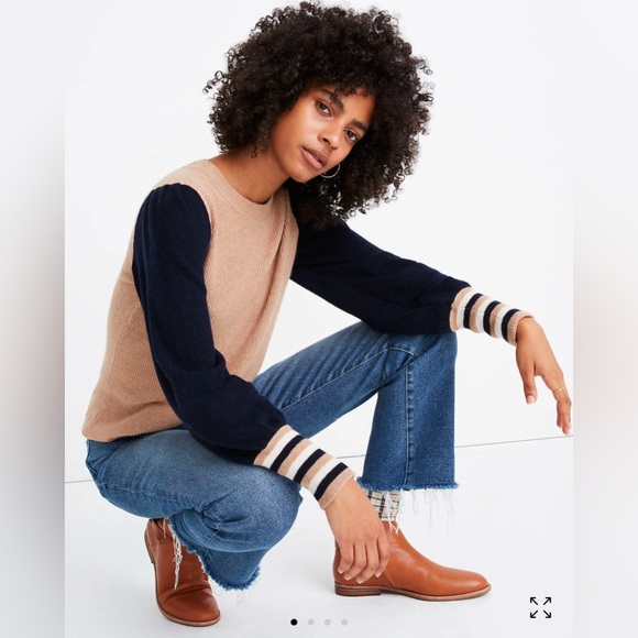 Madewell sweater pullover Colorblock Baybrook dark indigo NWT size XXS - Picture 7 of 7